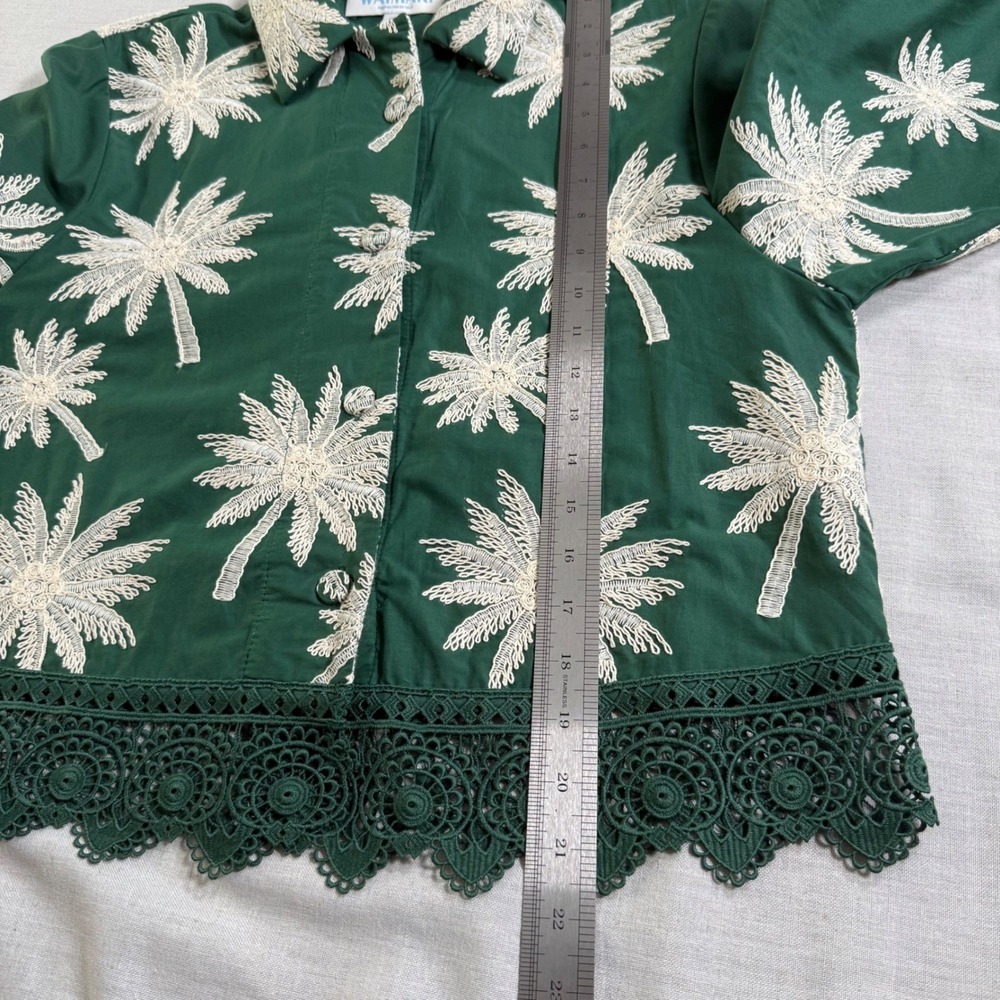 WAIMARI Tayrona Palm Tree Embroidered Cotton Lace Jacket Green Small Resort Chic - Picture 12 of 13